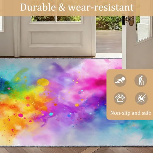 Tapis aquarelle moderne multicolore 60x90 cm poils courts lavable - 5