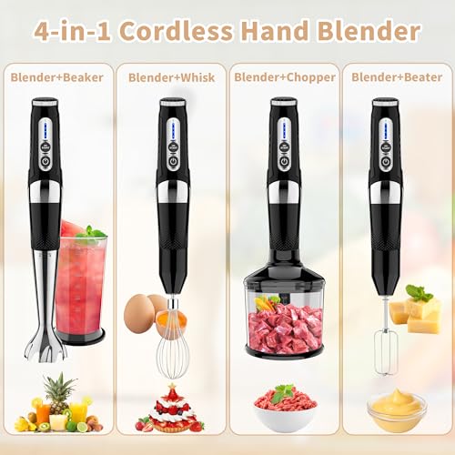 Cordless Immersion Blender: 4-in-1 Rechargeable Electric Hand Blender, 21-Speeds & 3-Angle Adjustable with 700ml Chopper, 700ml Beaker, Egg Whisk and Beater for Smoothies, Soup, Baby Food (Black) image 5