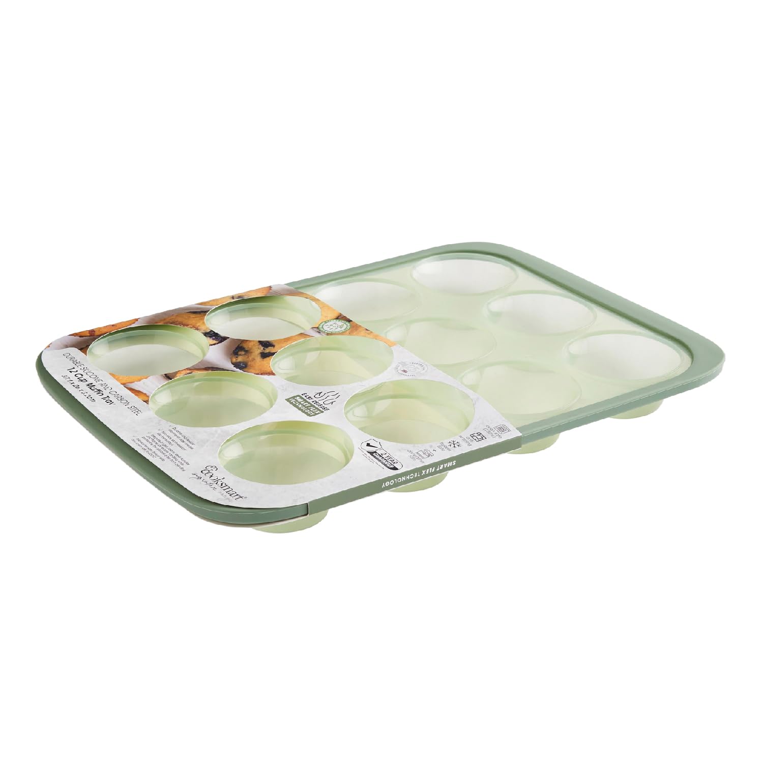 Cooksmart Signature Smart Flex 12-Cup Muffin Tray – Silicone | Non-Stick | Oven, Freezer & Dishwasher Safe | BPA-Free | Flexible & Durable | Green
