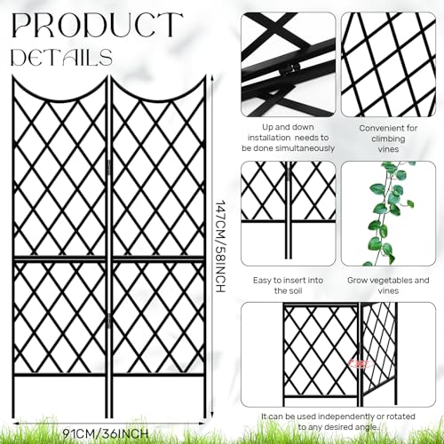 Newtay Giant Trellis for Climbing Plants, Rustproof Metal Vine Trellis with Black Coating Large Heavy Duty Plant Trellis for Outdoor Climbing Plants Vegetables Support (58'' X 36'',Stylish Style) by Newtay - Image 3