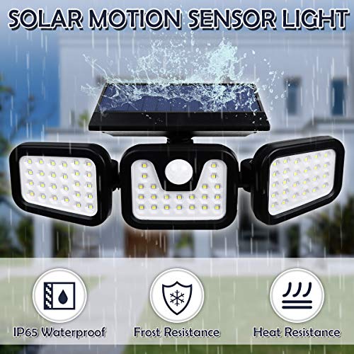 Solar Lights Outdoor with Motion Sensor, CHARMINER 3 Heads Security Adjustable Lights Solar Powered, 74 LED Flood Lights Motion Detected Spotlight for Garage Yard Porch Garden, 2 Pack