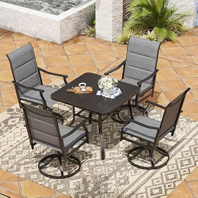 Soohow Patio Dining Set for 4, 5-Piece Outdoor Table and Chairs Set, 4 x Swivel Outdoor Dining Chairs with Paded Textilene and 35"x35" Patio Table with 1.57" Umbrella Hole for Poolside, Backyard