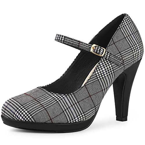 Allegra K Women's Houndstooth Platform Stiletto Heels Mary Janes Pumps