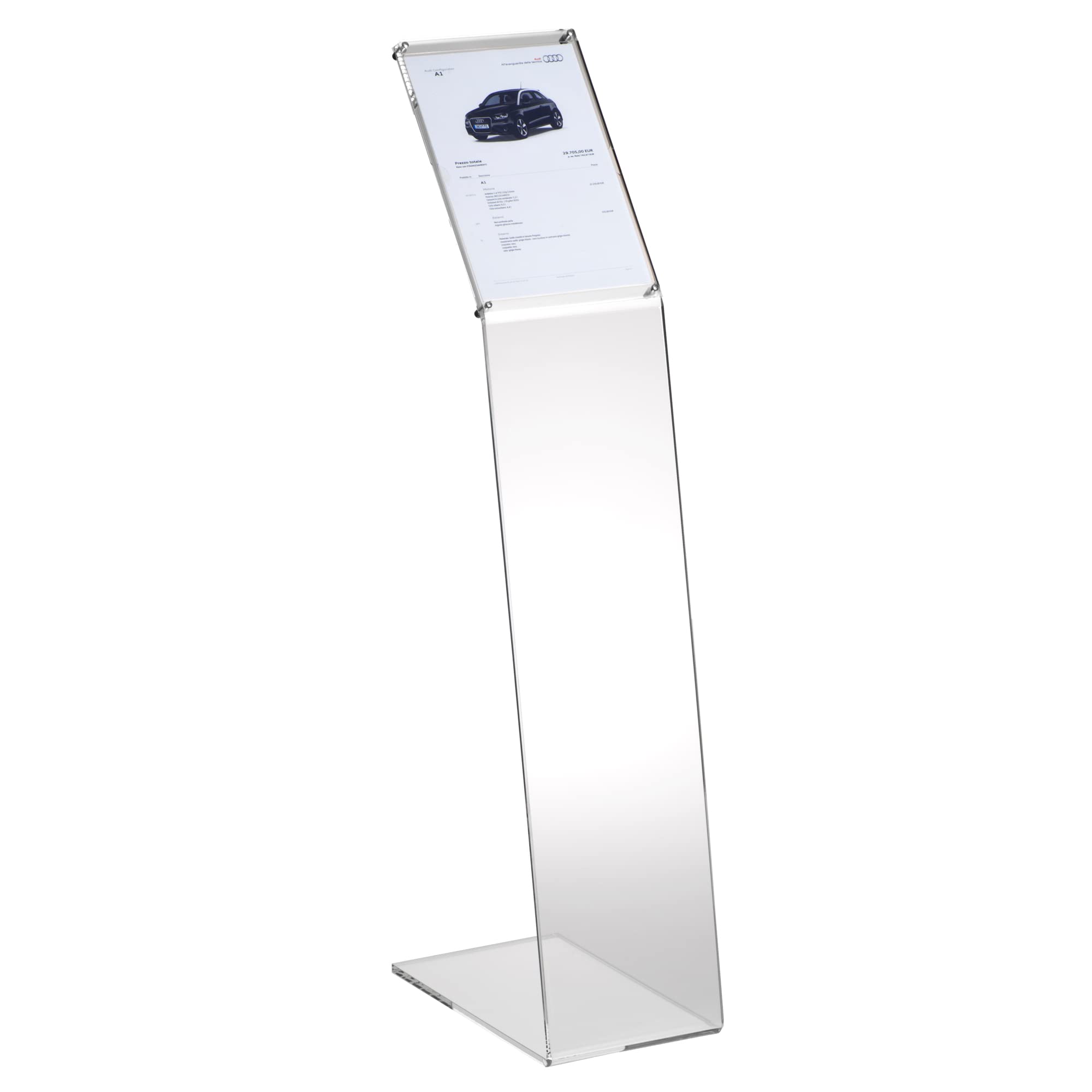 Tecnostyl, Leggio in Plexiglass Trasparente con Porta Avvisi Formato A4, Misure 22x30x108 cm