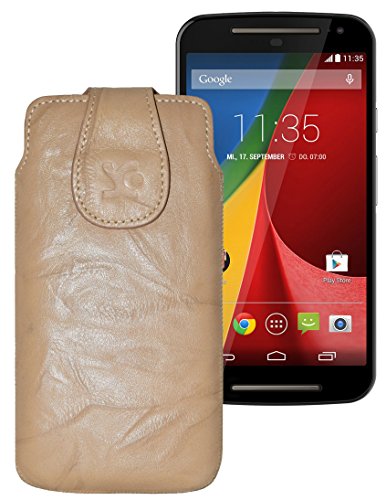 Suncase Original Tasche für/Motorola Moto X 2014 (2. Generation) / Leder Etui Handytasche Ledertasche Schutzhülle Hülle Hülle/in wash-beige