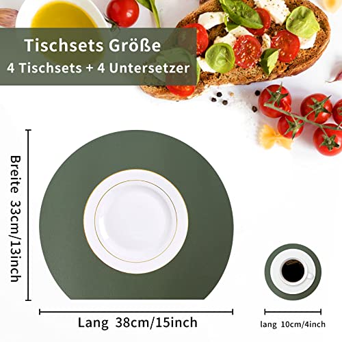 WAKOSAN Leather Placemats and Coasters, Washable Round, Place Mats for Kitchen Dining Table Set of 4 (Semicircle, Green) - Image 2