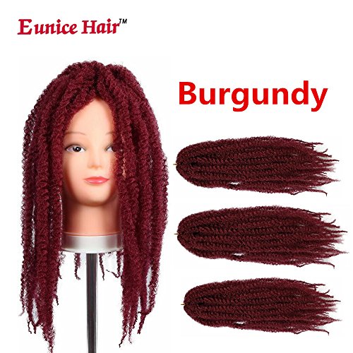 3 Packs Eunice Hair Afro Kinky Marley 18 Inch Braids Hair Extensions Synthetic Twist Crochet Braiding Hair 30 Strands/Pack (#Burgundy)