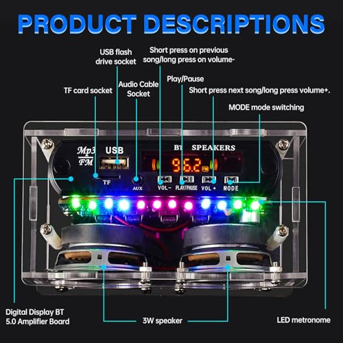 Image of Diymore DIY Bluetooth Speaker Kit Radio Soldering Practice Kit,Dual Speakers & Remote Control,for TF /AUX /Bluetooth /USB Support,for Home and School Education Gifts for Women Men Mom Kids