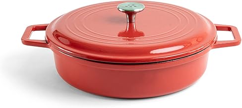 Misen Enameled Cast Iron Braiser Pan - Cast Iron Pot with Lid - Cast Iron Enameled Cookware, Red