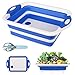 SKYSER Tabla de Cortar Plegable Multifunción, 3 en 1 Tabla de Cortar Cocina Cesta de Drenaje Portátil Fregadero Plegable de Silicona con Tijeras Multiuso para Acampar Picnics Barbacoa (Azul Marino)