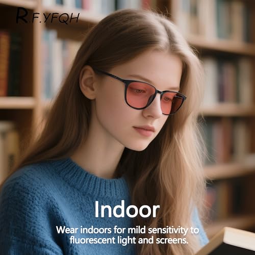 Image of Fluorescent-41 Pink Tinted Blue Light Blocking Glasses for Migraine, Light Sensitivity, Photophobia JF5002