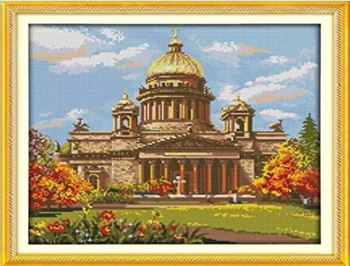 Funchey Beginners Stamped Cross Stitch Kits Range Of Embroidery Patterns Starter Kits For Girl Diy Printed Cross Stitch Pattern Needlepoint Kit 11Ct-Castle 15.7×19.7 Inch #TOP9