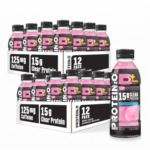 Protein2o 15g Whey Protein Isolate Hydration Drink Plus Energy &amp; Focus,350mg of Electrolytes,Vitamins B5 &amp; B6,Sugar Free,Cotton Candy,16.9 oz Bottle,(Pack of 24)