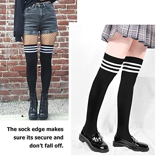 DRESHOW 3 Pairs Thigh High Socks Striped Over Knee Thin Tights Long Stocking Knee High Leg Warmer4