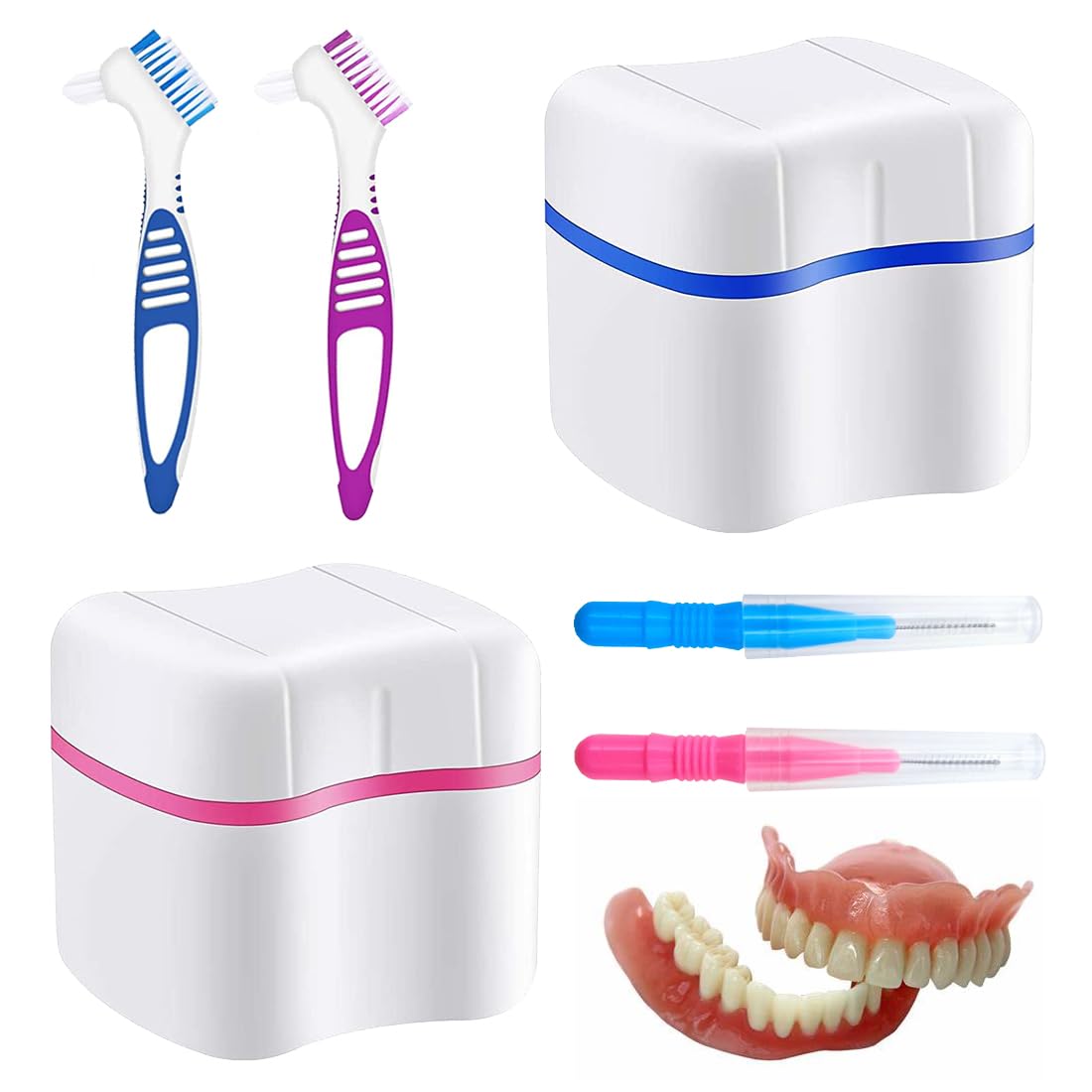HONGECB Prothese Box, Zahnprothese Etui, Prothesen Behlter, Fr Falsche  Zhne Lagerung Reinigung, Fr Kieferorthopdische Box, Zahnspangenbox+  Prothesen Reinigerbrsten (Blue+pink) : Amazon.de: Drogerie & Krperpflege