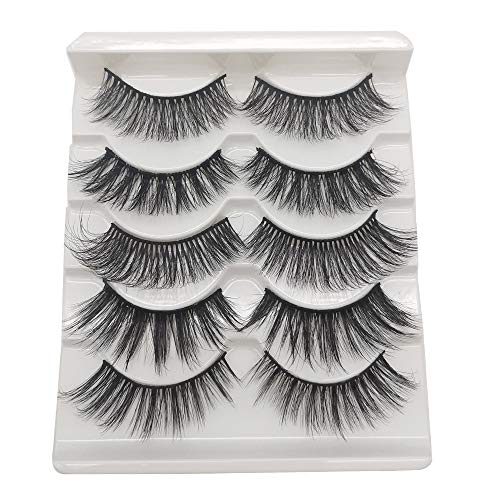 Fake Eyelashes Pack of 5 Pairs Faux 3D Mink Lashes False Lashes Multipack Natural Fluffy Dramatic Lashes for Makeup Eye Lashes Extension (3D-5)