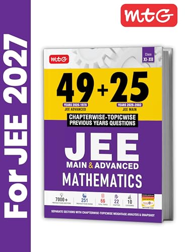 Image of MTG 49 + 25 Years (2026-2002) JEE Main and Advanced (2026-1978) PYQ Book Mathematics | Chapter-wise Topic-wise Solved Papers with Free Smart Book For 2027 Exam