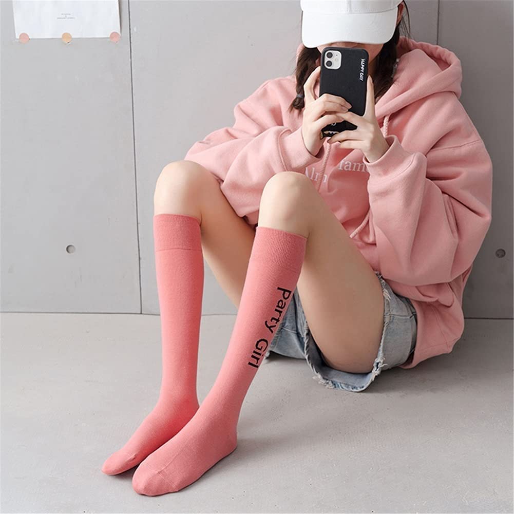 4 Pares de Calcetines con Letras for Mujer, Calcetines de Tubo Alto, Calcetines de Pantorrilla, Calcetines Deportivos de Calle de Tendencia de algodón, Estilo de Tendencia