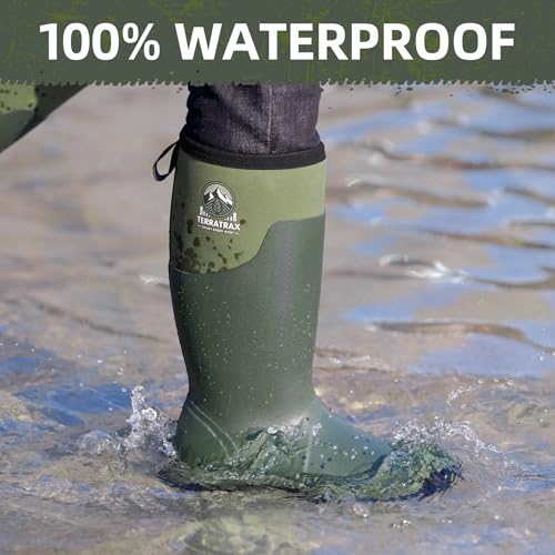 Image of Men's Waterproof Rubber Boots - 6mm Neoprene, 15 inch Shaft, Dual-Sole Anti-Fatigue Rain & Mud Boots for Farm & Wet Work, Fishing, Irrigation - Lightweight Soft Toe
