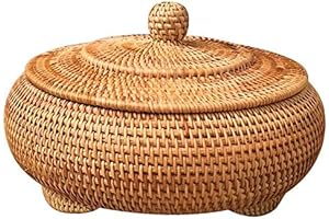 Handwoven Round Rattan Cane Basket with Lid