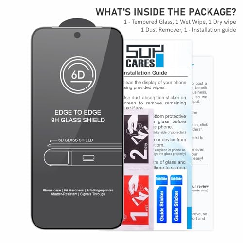 Image of SupCares Tempered Glass for Google Pixel 9 Pro XL and Google Pixel 10 Pro XL (6.8 Inch) With Installation Kit | 9H Edge to Edge Screen Protector | Black