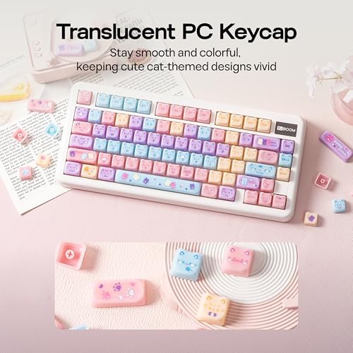 Image of KiiBOOM Cute Cat Keycaps Set, Mao Profile, Cat Shape | PC Keycap for MX Switch Mechanical Keyboard, Compatible with 60%, 65%, 75%, TKL, 96%, Full-Sized Layout (Meow Pudding)