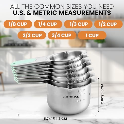 Image of Spring Chef Magnetic Stainless Steel Measuring Cups Set of 7 Patented, Mint