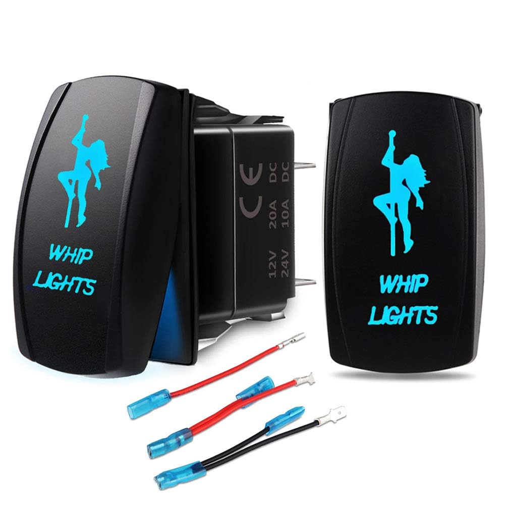 2Pack Rocker Switch Kit for Polaris Ranger RZR Winch UTV Boat Light Bar Marine Car with Jumper Wire 5PIN Laser Blue LED Light Whip On-Off Momentary Rocker Toggle Switch 20A 12V