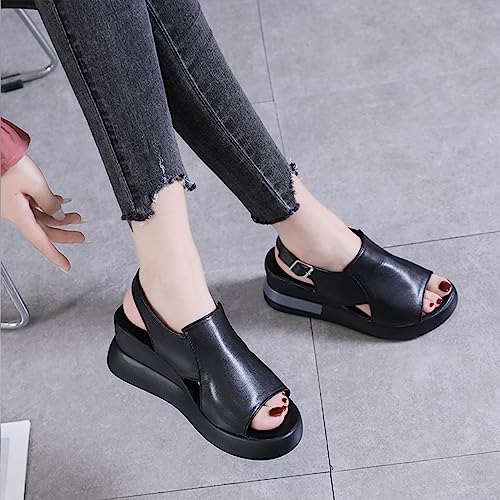 DekiI Orthopedic Sandals Wedge Sandals for Women Summer Casual Thick Soled Lace up Sandals Peep Toe Wedge Sandal with Adjustable Strap Orthopedic Sandals (Color : Black, Size : 8 US)2