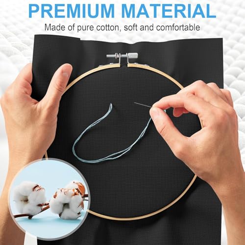Image of Cross Stitch Fabric 16 Count Aida Cloth 59 x 39 Inch Large Size Classic Reserve Cross Stitch Supplies Embroidery Fabric Cloth Cross Stitching for Home DIY Craft Embroidery Decoration Handmade, Black