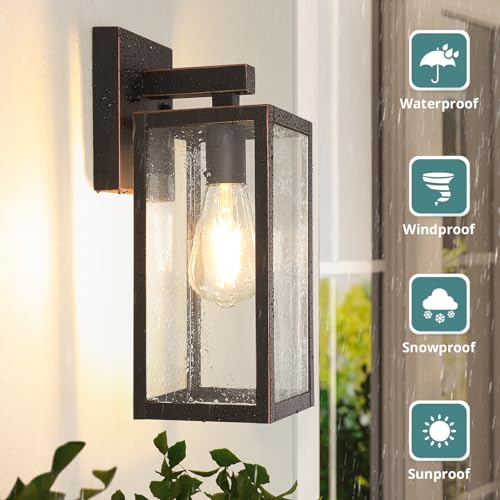 Image of MAXvolador Outdoor Wall Light Fixture, Exterior Waterproof Wall Lantern | Porch Wall Sconce Oil Rubbed Bronze, Anti-Rust, E26 Socket, Clear Glass, Outside Wall Mount Light, Front Door Lighting
