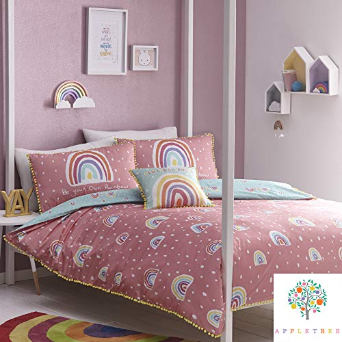 Appletree Rainbow Pom-Set copripiumino, 100% cotone, rosa, singolo