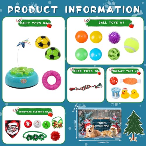 Hunde Adventskalender 2024, Adventskalender für Hunde mit 24 Hundespielzeug Weihnachten, Dog Advent Calendar mit Bällen, Federspielzeug und Glocken, 24 Tage Überraschungen für Hundeliebhaber (24 PCS)