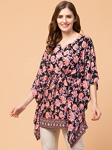 Image of Hive91 Floral Elegance: Rayon Kaftan with Fringes