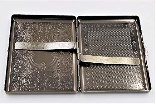 Cigarette Case Victorian Style Metal Holder for Regular, King and 100\'s Size RFID (Large, Antique Brass)