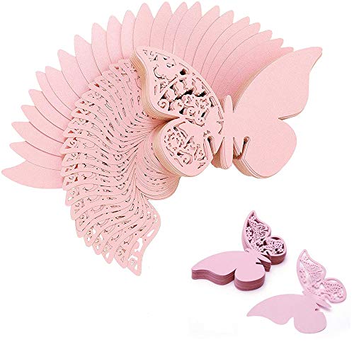 Tarjeta de Copa Mariposa,Tarjetas Etiquetas Decorativas en Forma de Mariposa 100 Piezas 3D Hollow Mariposa Nombre Lugar para Boda Invitaciones Regalo Detalle de Boda Cumpleaño Communion,Rosa Cover