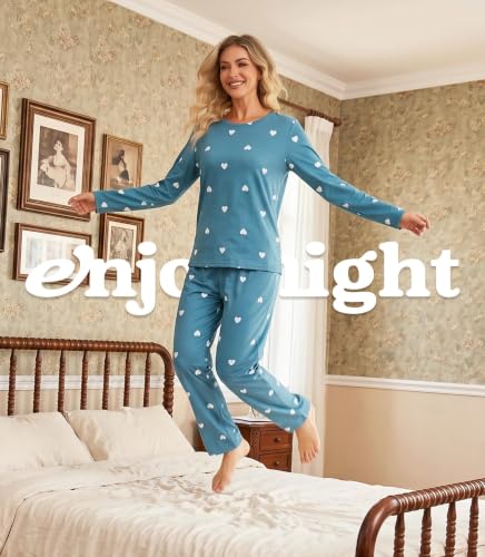 Image of ENJOYNIGHT Womens Pajama Set Cotton Pjs Long Sleeve Sleepwear with Pockets