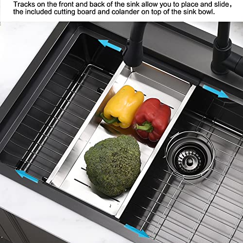 33X22-Inch Black Drop In Splash Guard Kitchen Sink Workstation - Vokim 33 Inch Single Bowl Kitchen Topmount Sink 16 Gauge Stainless Steel 10'' Deep Handmade Kitchen Sink With Cutting Board& Strainer #TOP4