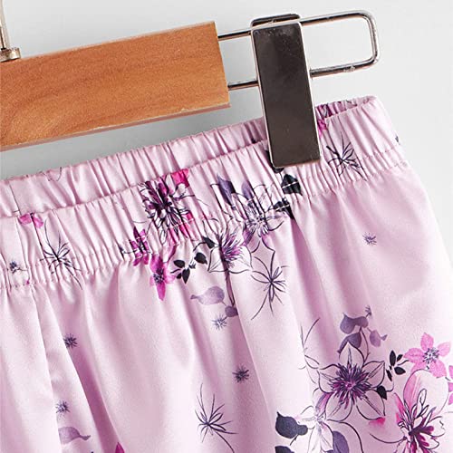 Girls Satin 𝐏a𝐣ama Set Floral Print 𝐒ilk 𝐏ajamas Short Sleeve Button Down Shirts and Long Pants Kids Cute Sl𝐞epwear2