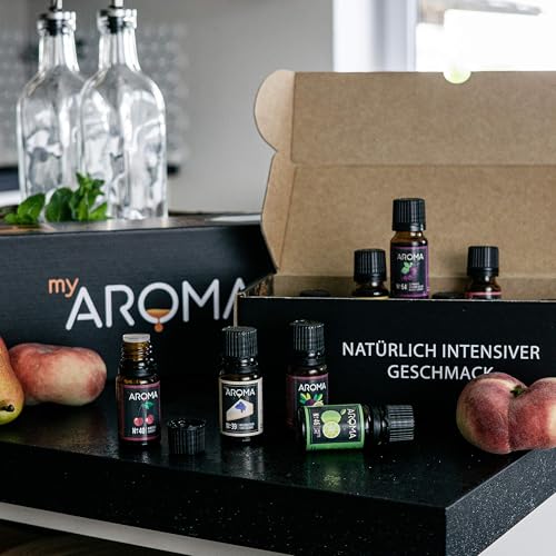 myAROMA Flavour Drops Set, Meisterbäcker 10mlx5, Karamell, Mandel, Nuss-Nougat, Eierlikör, Marzipan Flavour Set, Vegan Flavor Drops Zuckerfrei, Kalorienfrei Lebensmittelaroma zum Backen, und Trinken