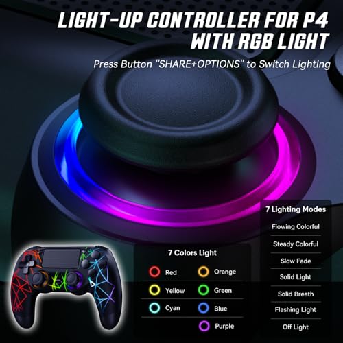 GamingBoy 2 Pack Wireless Controller for PS4, Light-up RGB Remote Control for Ps4/PC with Hall Effect Joystick/1000mAh Battery/Type-C/Dual Vibration/6-Axis Gyro/Audio Jack/Touch Pad(White+Black) - Image 6