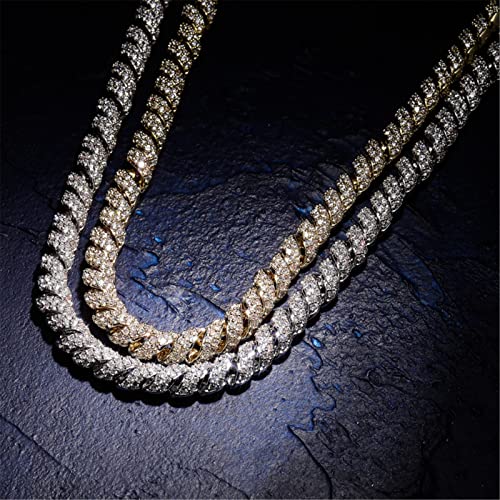 ICEDIAMOND 10mm Gold Plated Creative Retro Helix Cables Design Rope Chain Necklace, Iced Out Bling CZ Lab Diamond Hip Hop Charm Jewelry for Men2