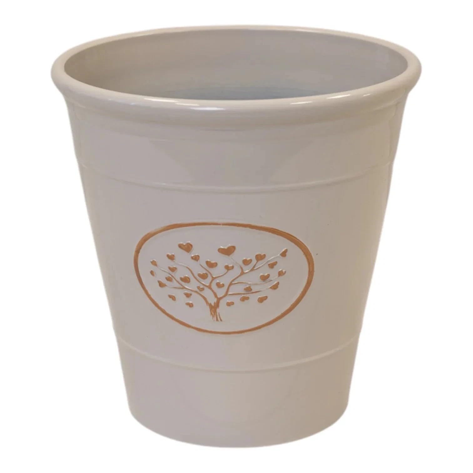 Fyne-Finds Round Plastic Olive Saga Grey Plant Pot 30cm,12inch Indoor Outdoor 14Liters Glossy Garden Planter Tree with Love Heart Design Frostproof Weatherproof