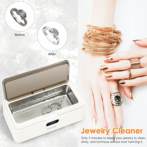 Jewelry Ultrasonic Cleaner For Gold Silver Ring Earring All Jewelry, 500Ml Sonic Jewelry Cleaner Ultrasonic Machine For Eyeglass Watch Coin Retainer At-Home Or Travel Use, With 5 Digital Timer #TOP1