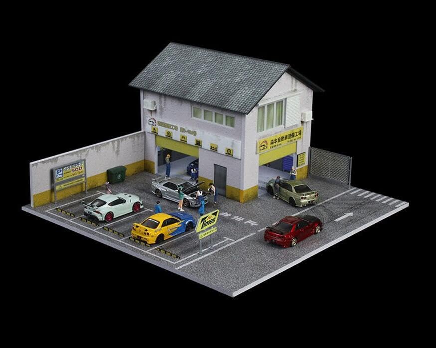 1/64 二層駐車工場 ジオラマ ライト付き ミニカー情景模型 1/64二層式駐車場ワークショップジオラマ LEDライト付き駐車場 模型