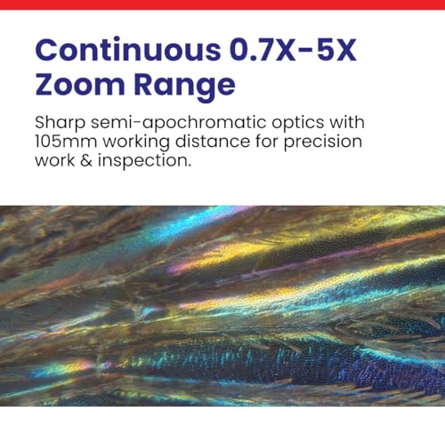 Image of AmScope H800 Series Zoom Digital Inspection Monocular Stereo Microscope 0.7X-5X Magnification on Pillar Stand with 4K HDMI Camera and 96-LED Ring Light