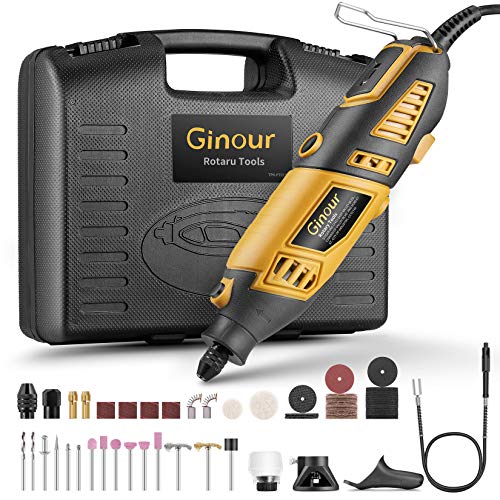 Mini amoladora eléctrica, Ginour Kit de herramientas rotatorias 170W Multifunción con 109 accesorios y 7 Velocidad Variable para DIY trabajos de cortar/lijar/grabar/limpiar/pulir