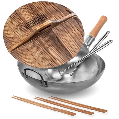 Wok redondo YOSUKATA 14 pulgadas con tapa de madera y accesorios miniatura 1