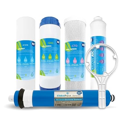 RO Water Filters Cartridge Replacement for 5-Stage with 75 GPD RO Membrane NSF certified Safe Drinking Water Filtration Reverse Osmosis Systems