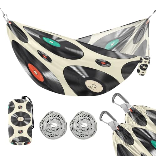 ATTX Records Camping Hammock - Lightweight & Portable Hammocks, Heavy Duty 330lbs Capacity for Indoor, Hiking, Backpacking, Travel, Backyard, Beach#238